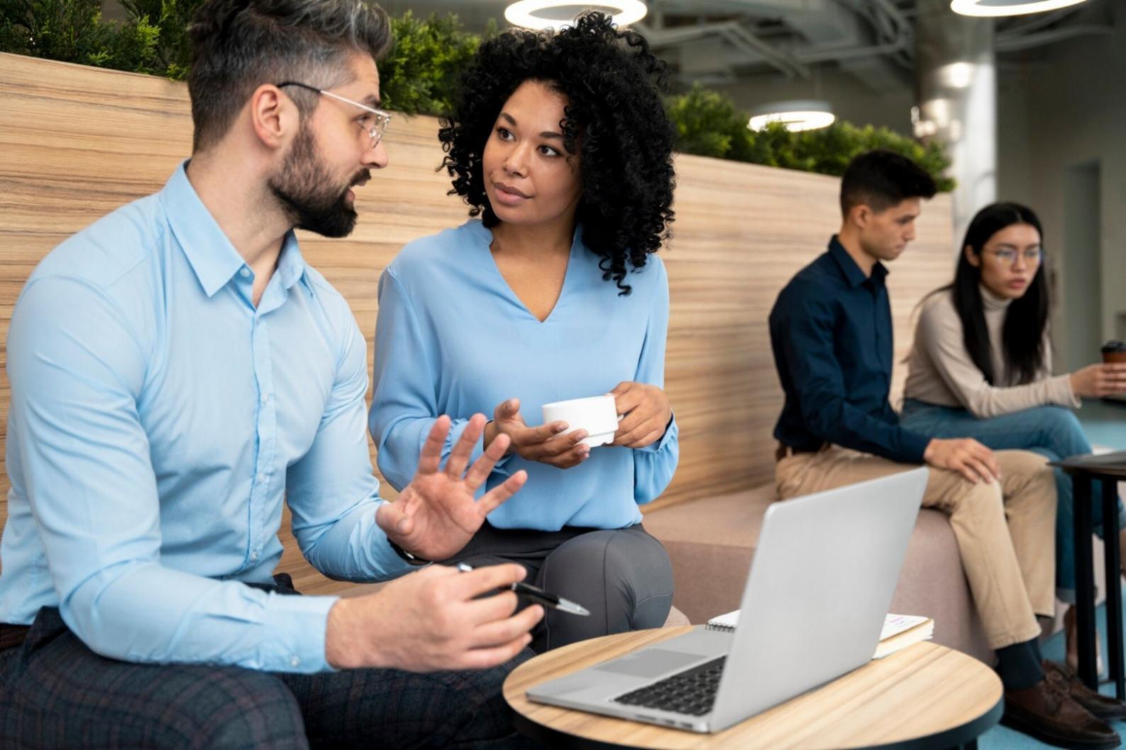 Team reviewing business activity reports